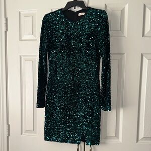 Elegant Green Sequin Long Sleeve Dress